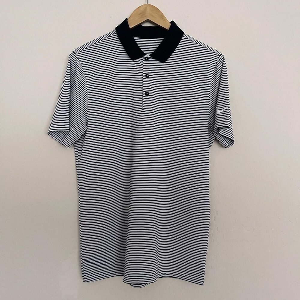 Nike Polo Golf Shirt Short Sleeve Black White Stripe Men's Size Small
